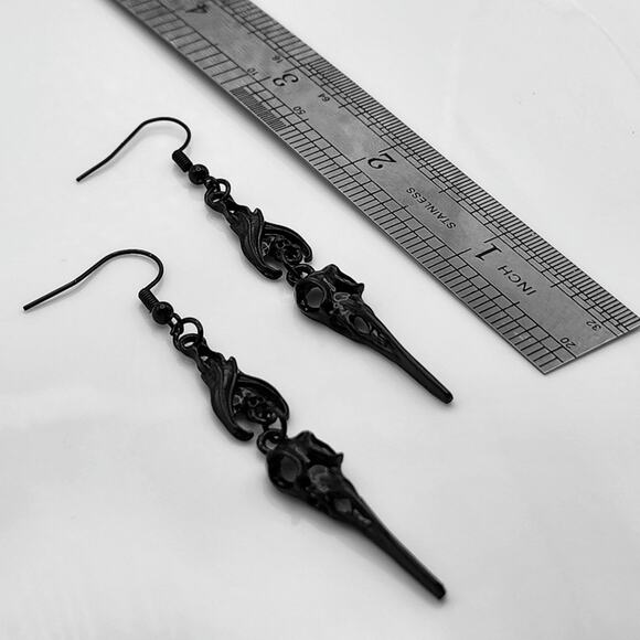 Black Bird Skull Earrings - Picture 4 of 5